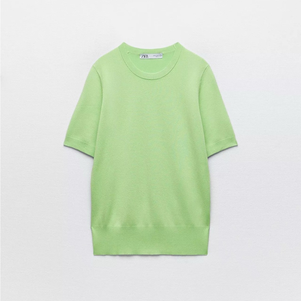 Zara Basic Knit Green Short Sleeve Sweater